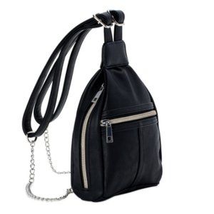 Faux Leather Mini Chain Backpack Small Sized